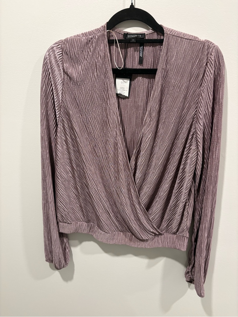 Dynamite Pleated Wrap-Front Blouse in Dusty Mauve